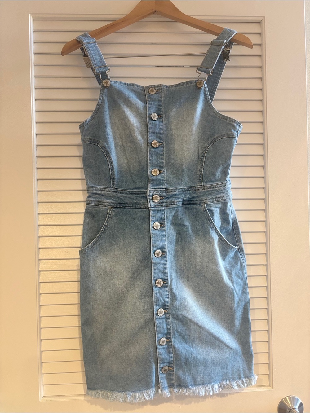 Source Unknown Light Blue Denim Button-Front Pinafore Dress